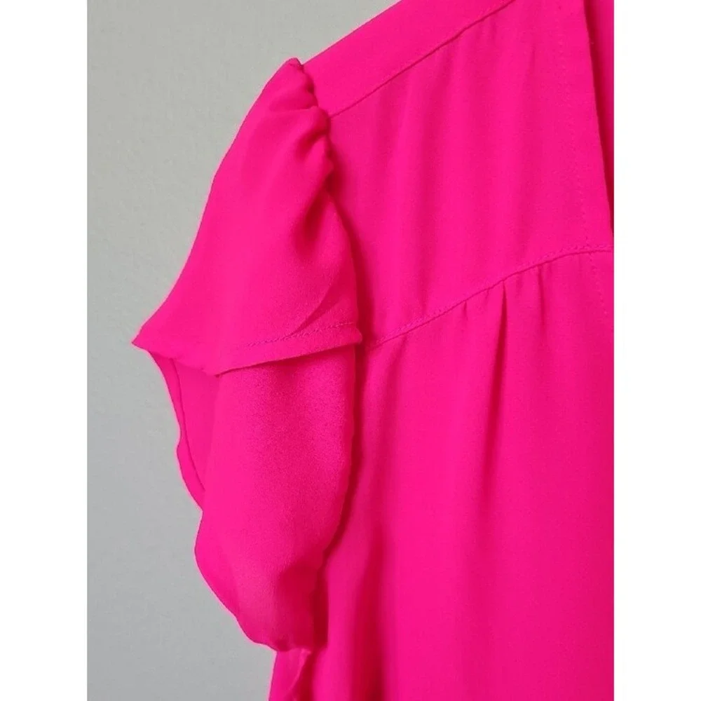 Torrid Harper Blouse Hot Pink Flutter Tulip Sleeve Chiffon V-Neck Size 0 XL